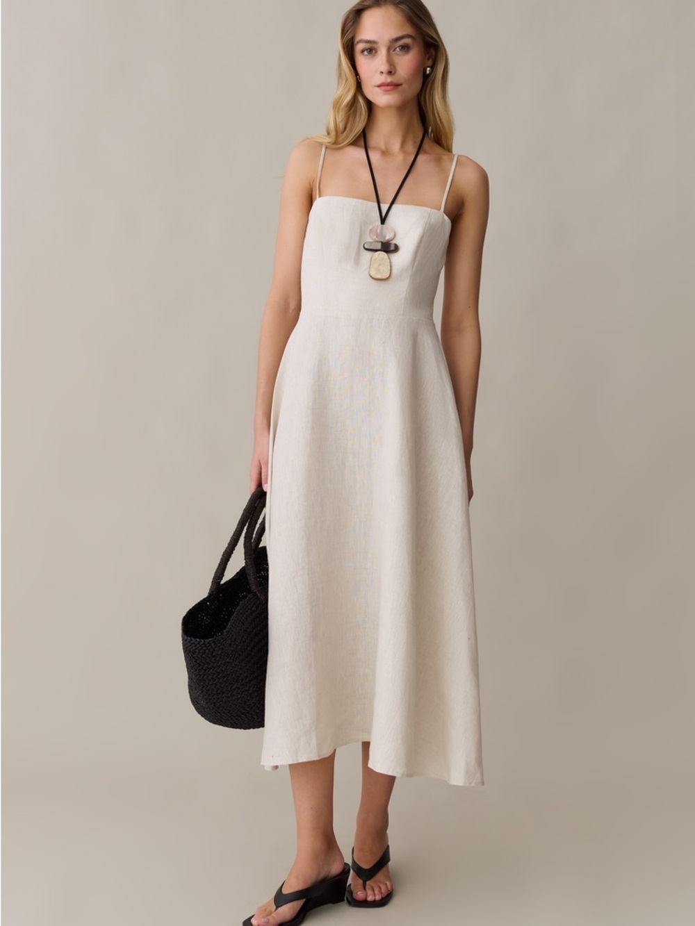 NWT Few Moda Kahlani Minimalist Oatmeal Midi Dress with Spaghetti Straps Size 4